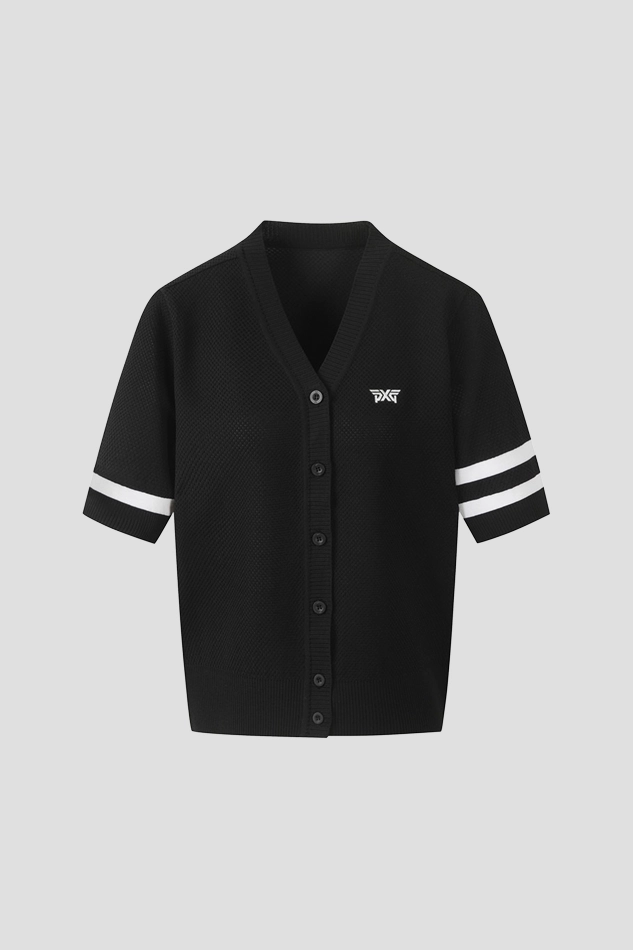 WOMEN SHORT SLEEVE KNIT CARDIGAN 26S-BLACK