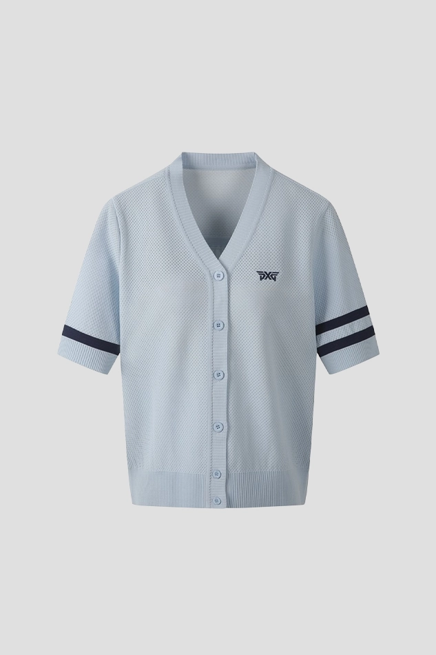 WOMEN SHORT SLEEVE KNIT CARDIGAN 26S-BLUE