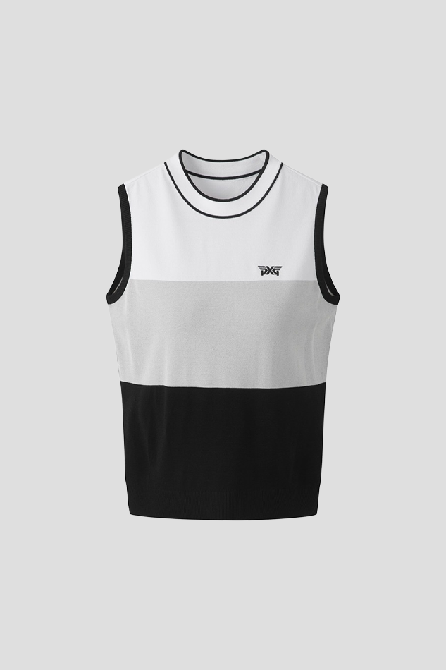 WOMEN COLOR BLOCK KNIT SLEEVELESS 26S-BLACK