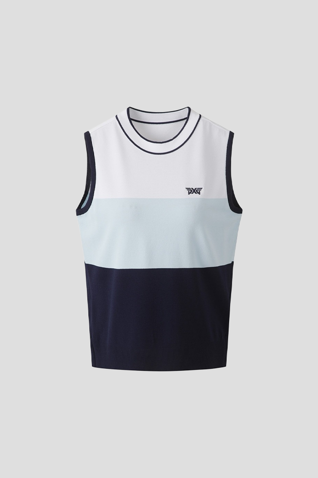 WOMEN COLOR BLOCK KNIT SLEEVELESS 26S-NAVY