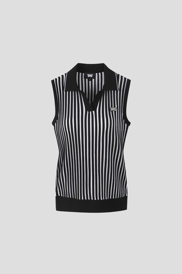 WOMEN COLLARED KNIT SLEEVELESS 26S-BLACK