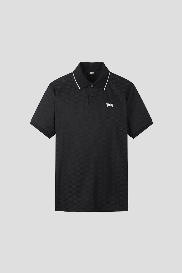 MEN JACQUARD PATTERN COLLAR SHORT SLEEVE 26S-BLACK