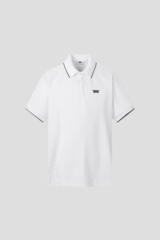 MEN JACQUARD PATTERN COLLAR SHORT SLEEVE 26S-WHITE