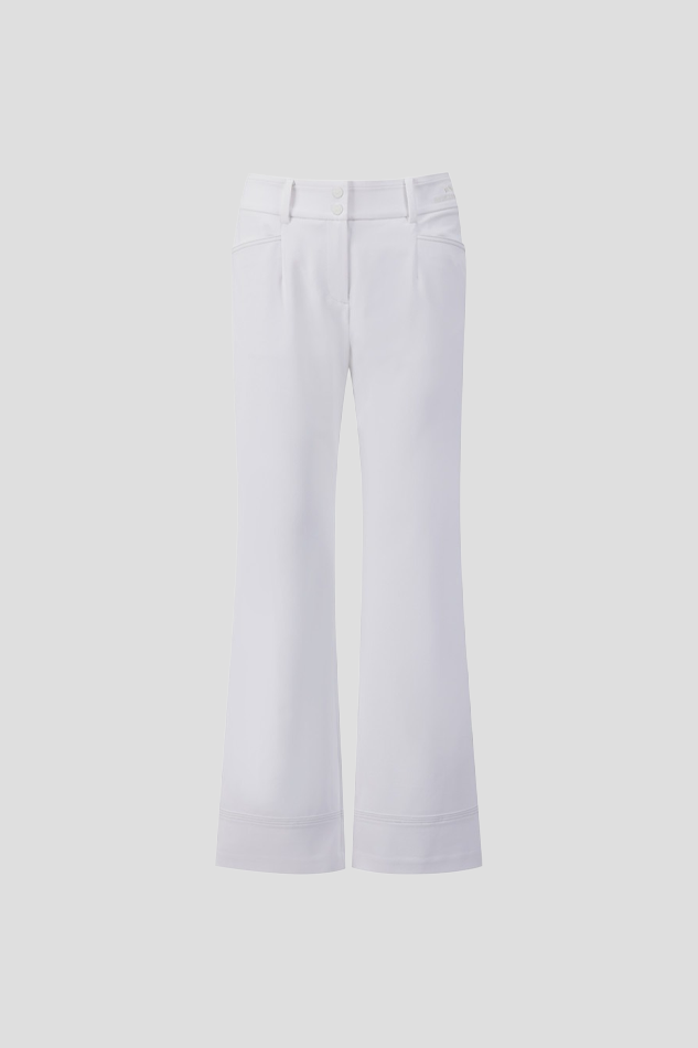 WOMEN TWILL REGULAR BOOTS CUT PANTS 26S-WHITE