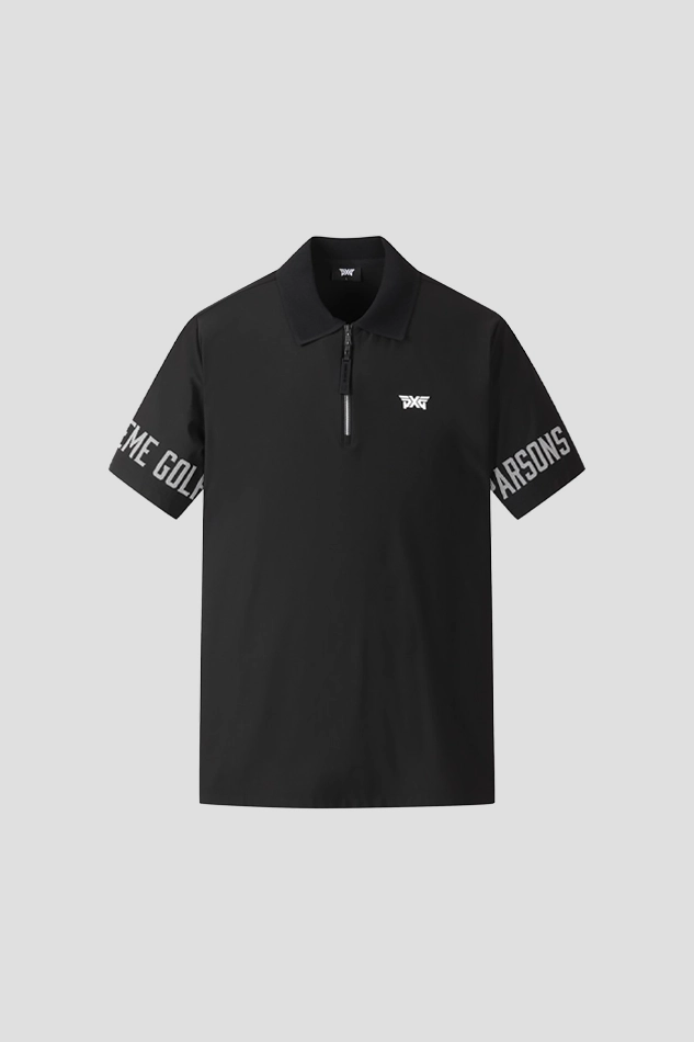 MEN LETTERING LOGO POINT COLLAR SHORT SLEEVE-BLACK