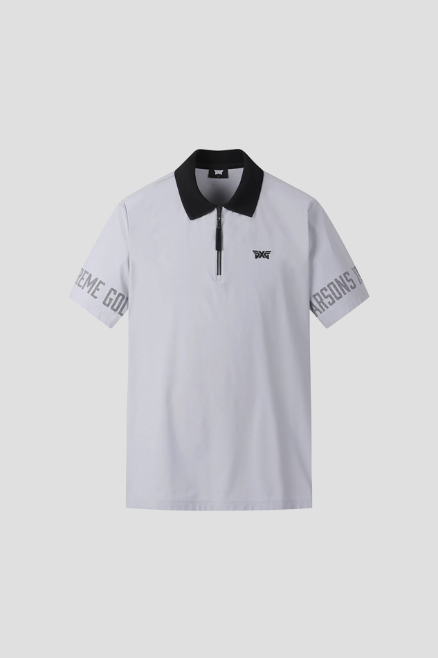 MEN LETTERING LOGO POINT COLLAR SHORT SLEEVE-GRAY