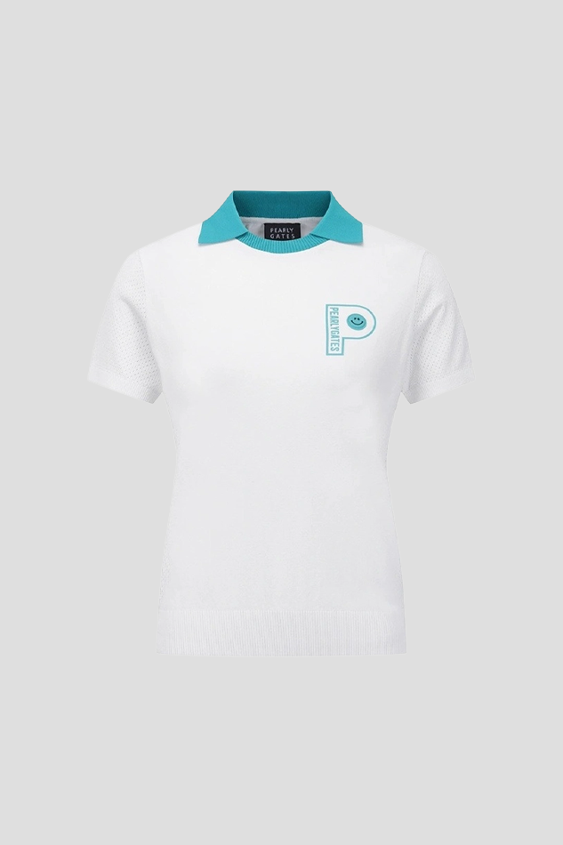 MIXED COLLAR LAYERED SHORT SLEEVE KNIT-WHITE