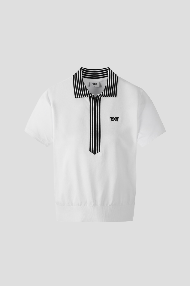 26WOMEN KNIT HYBRID COLLARED SHORT SLEEVE-WHITE