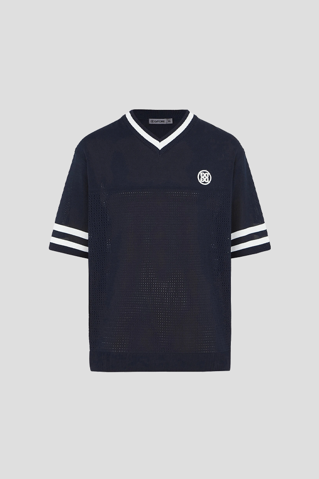 26CROCHET V NECK KNIT MEN-NAVY