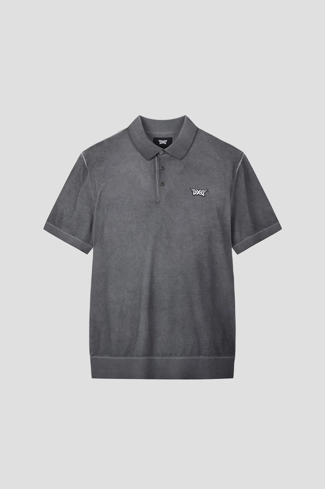 MEN TWO TONE SHORT SLEEVE COLLAR SWEATER 26S-DEEPGRAY