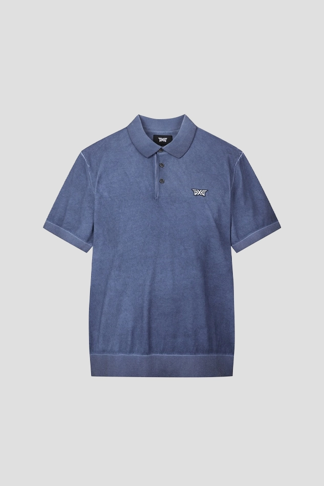 MEN TWO TONE SHORT SLEEVE COLLAR SWEATER 26S-BLUE