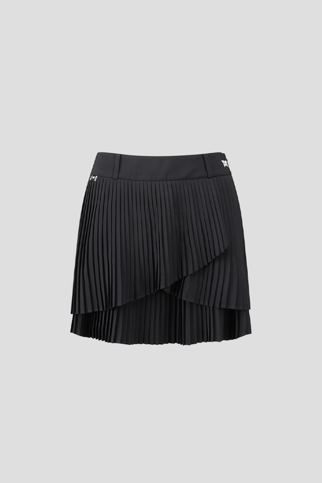26S WOMEN WRAP PLEATED SKIRT-BLACK