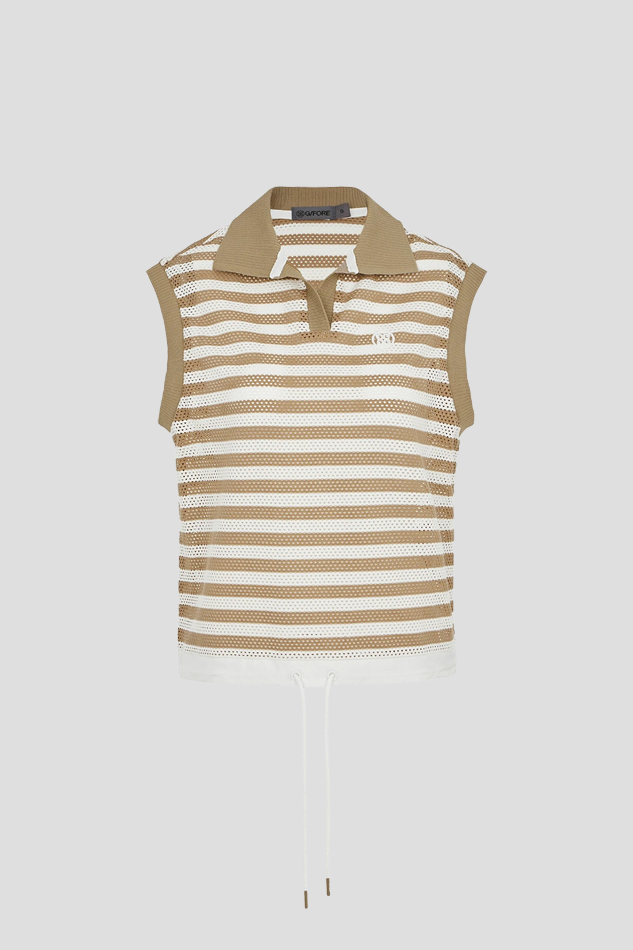26MESH STRIPED SLEEVELESS WOMEN-KHAKI