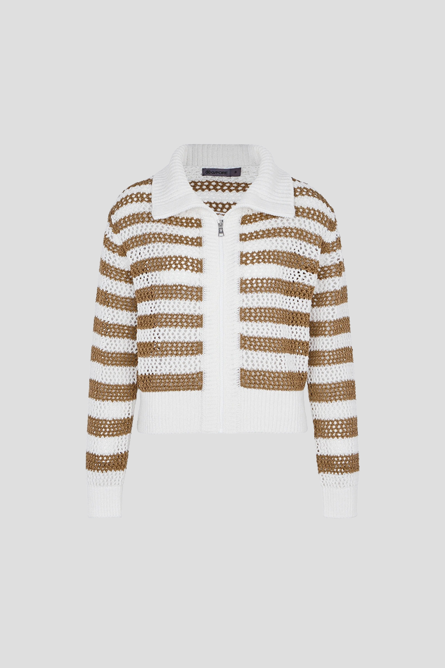 26MESH FULL ZIP SWEATER WOMEN-KHAKI