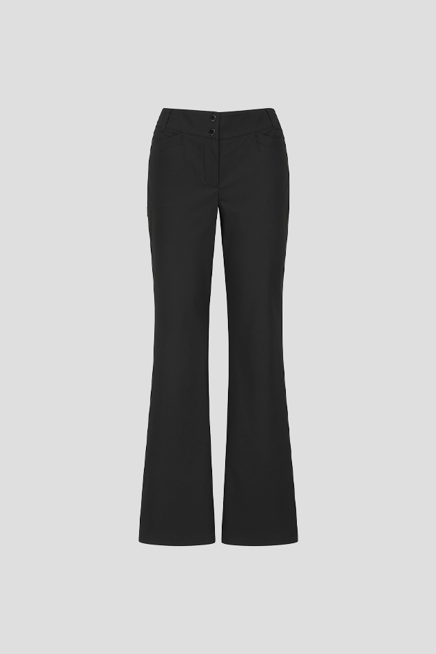 26WOMEN HIDDEN ELASTIC WAIST LIGHTWEIGHT BOOTCUT PANTS-BLACK