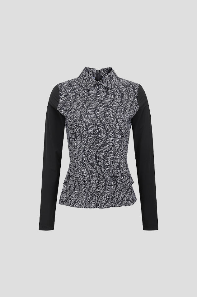 26WOMEN BACK FRILL LONG SLEEVE T SHIRT-BLACK