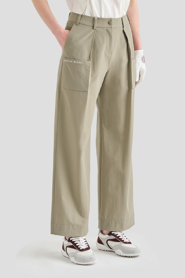 26PIN TUCK BACK ELASTIC WIDE PANTS-KHAKI