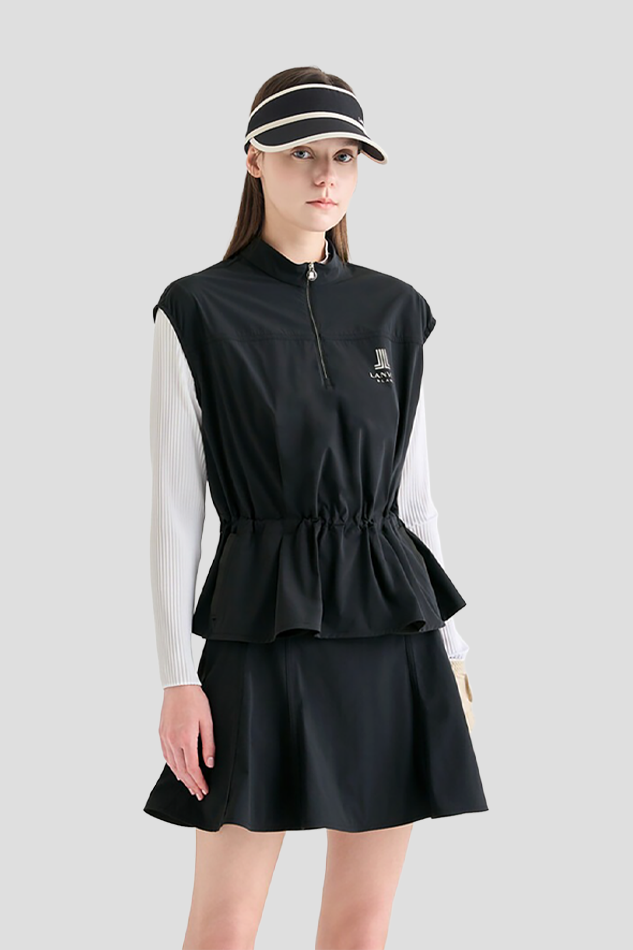 26DRAWSTRING MOCK NECK CAP SLEEVE TOP-BLACK