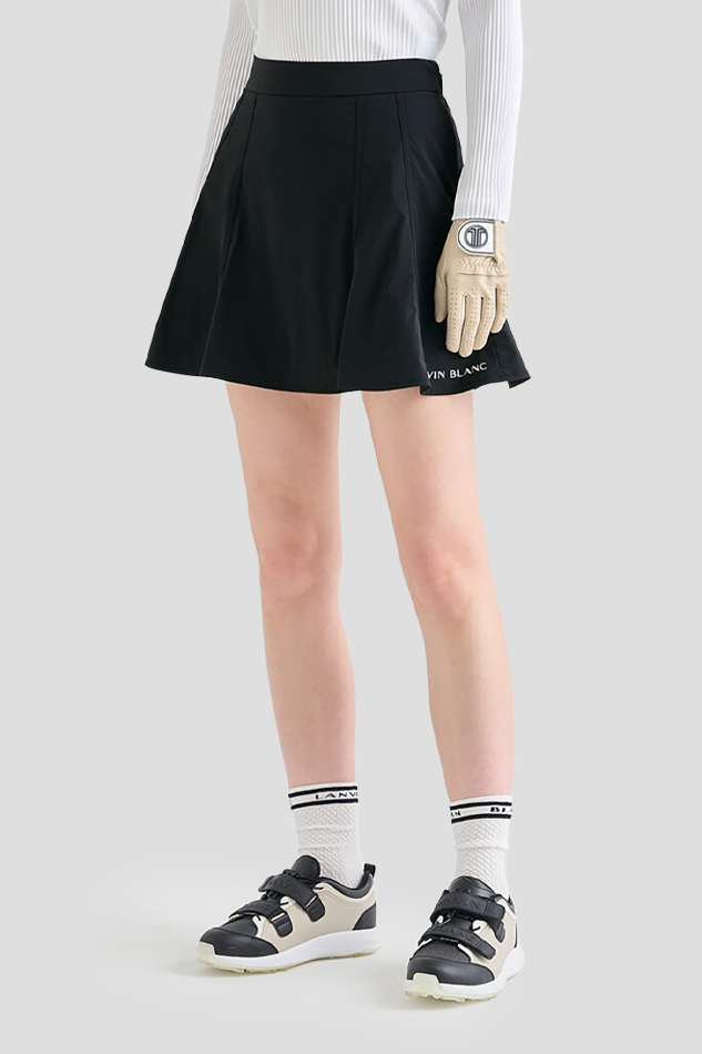 26BACK BANDING PANEL FLARE SKIRT-BLACK