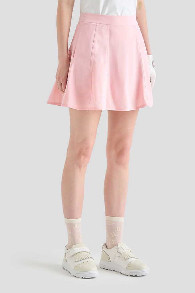 26BACK BANDING PANEL FLARE SKIRT-PINK