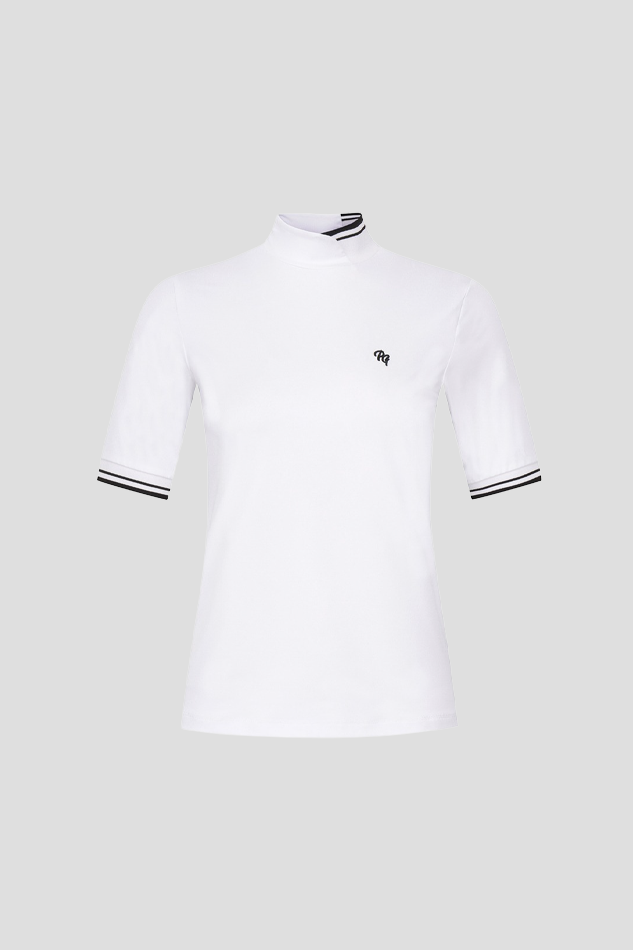 26WOMEN KNIT BLOCK STRETCH SHORT SLEEVE TSHIRT-WHITE