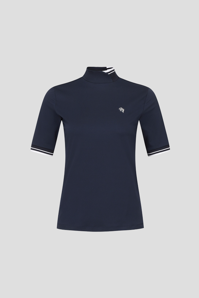 26WOMEN KNIT BLOCK STRETCH SHORT SLEEVE TSHIRT-NAVY