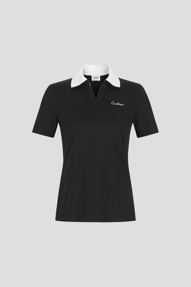 26RIBBED CONTRAST COLLAR SHORT SLEEVE TSHIRT-BLACK