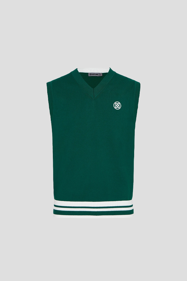 26KNIT V NECK VEST MEN-GREEN