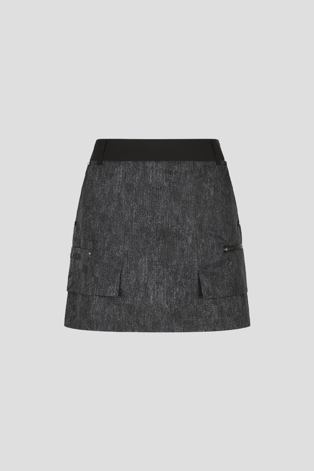 2026WOMEN ENGINEERED INDIGO CARGO SKIRT-BLACK