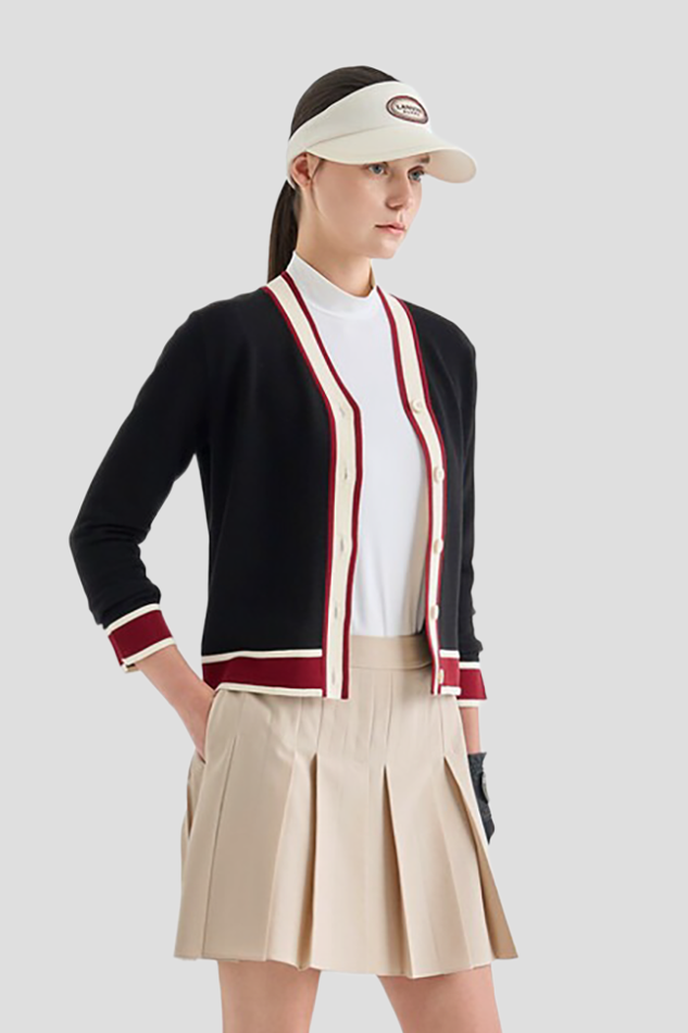 2026WOOL BLEND COLOR BLOCK KNIT CARDIGAN-BLACK